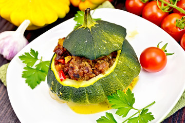 Squash green stuffed on dark board