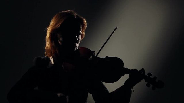 Silhouette Of Woman Playing On Violin On White Backgraund
