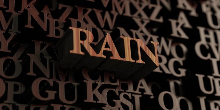 Rain - Wooden 3D rendered letters/message.  Can be used for an online banner ad or a print postcard.