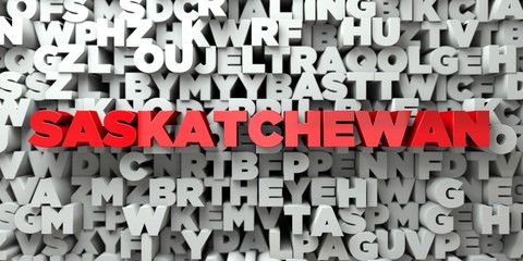 SASKATCHEWAN -  Red text on typography background - 3D rendered royalty free stock image. This image can be used for an online website banner ad or a print postcard.