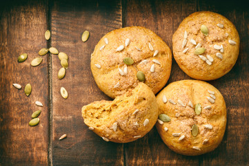 Sweet pumpkin buns with cinnamon and ginger.