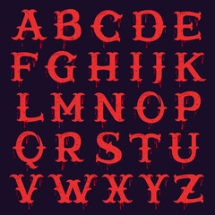 Vintage slab serif Alphabet with  blood splashes and grunge text