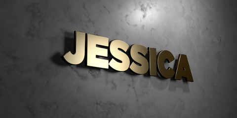 Jessica - Gold sign mounted on glossy marble wall  - 3D rendered royalty free stock illustration. This image can be used for an online website banner ad or a print postcard.