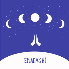 Fototapeta na wymiar Ekadasi. the eleventh day. Hindu holiday. moon in the starry sky. vector illustration.