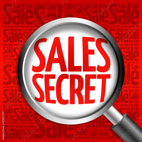 "Sales Secret sale word cloud with magnifying glass, business concept