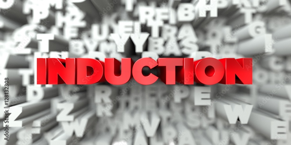 Fototapete induction - red text on typography background - 3d rendered royalty free stock image. this image can
