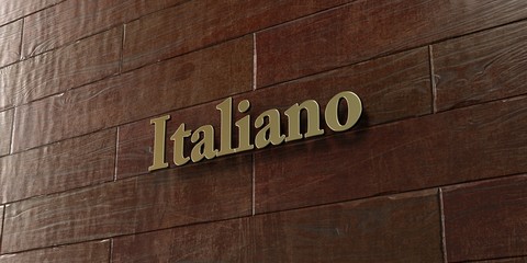 Italiano - Bronze plaque mounted on maple wood wall  - 3D rendered royalty free stock picture. This image can be used for an online website banner ad or a print postcard.