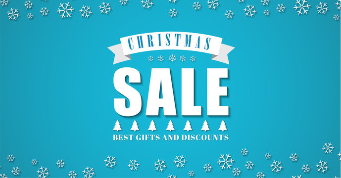 Template blue background for the Christmas sales