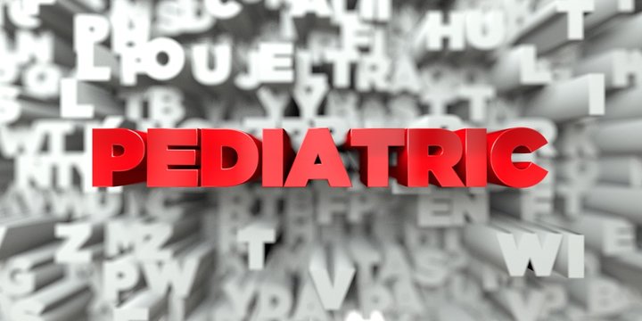 PEDIATRIC -  Red text on typography background - 3D rendered royalty free stock image. This image can be used for an online website banner ad or a print postcard.