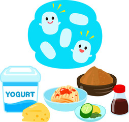 乳酸菌を含む食品と乳酸菌のイメージ