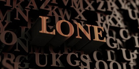 Lone - Wooden 3D rendered letters/message.  Can be used for an online banner ad or a print postcard.