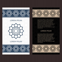 Set of two vector cards. Islamic design vector template. Booklet concept template cards. Invitation templates. Vector flyers.