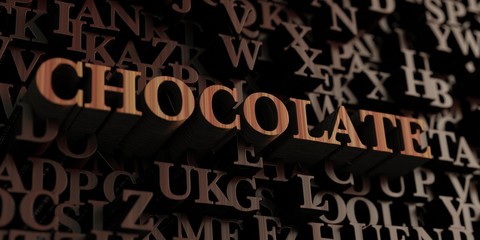 Chocolate - Wooden 3D rendered letters/message.  Can be used for an online banner ad or a print postcard.