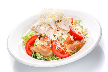 appetizing restaurant food salad greens, on white background
