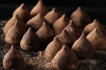 Chocolate truffles with cocoa powder