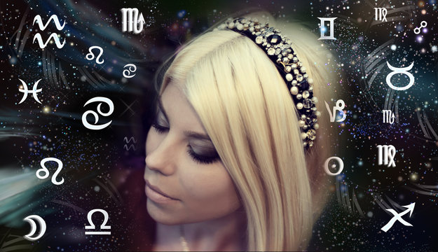 Astrology, twelve zodiac signs, the woman in esoterics