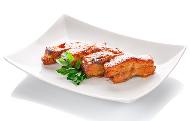 Restaurant food - grilled steak on white