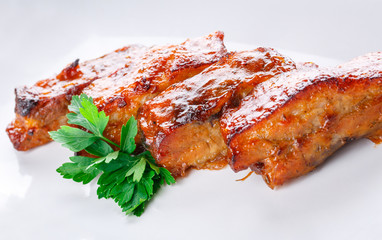 Restaurant food - grilled steak on white