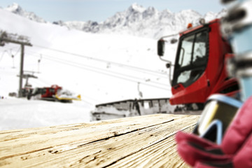 wooden desk and winter time 