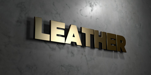 Leather - Gold sign mounted on glossy marble wall  - 3D rendered royalty free stock illustration. This image can be used for an online website banner ad or a print postcard.