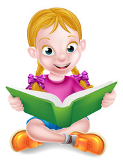 Cartoon Girl Reading Book