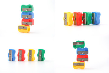 Obraz premium sharpener for colored pencils. bizarre. stationery on a white background