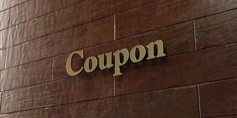 Coupon - Bronze plaque mounted on maple wood wall  - 3D rendered royalty free stock picture. This image can be used for an online website banner ad or a print postcard.