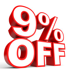Discount 9 percent off. 3D illustration on white background.