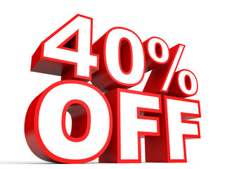 Discount 40 percent off. 3D illustration on white background.