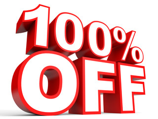 Discount 100 percent off. 3D illustration on white background.