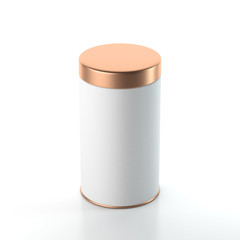 Aluminum Tin can packaging Mockup with golden lid, 3d rendering