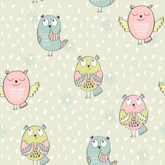 Vector seamless pattern with owls