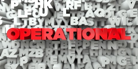 OPERATIONAL -  Red text on typography background - 3D rendered royalty free stock image. This image can be used for an online website banner ad or a print postcard.