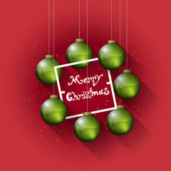 christmas template card with green christmas balls, flat shadow effect
