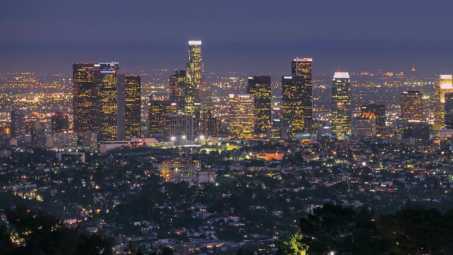 Downtown Los Angeles Sunset Night Sky Timelapse
