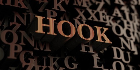 Hook - Wooden 3D rendered letters/message.  Can be used for an online banner ad or a print postcard.