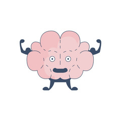 Brain Showing Strong Biceps Comic Character Representing Intellect And Intellectual Activities Of Human Mind Cartoon Flat Vector Illustration