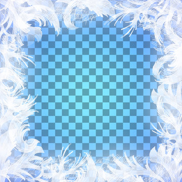Vector frost glass pattern. Winter frame on transparent background.
