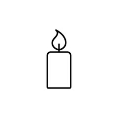 candle light burn wax black thin line outline icon on white back