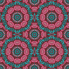 Seamless pattern with mandalas in beautiful colors for your design. Vector ornaments, background