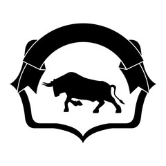 Bull inside label icon. Animal horned cow nature and wildlife theme. Isolated design. Vector illustration