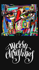 christmas greeting card with digital painting artwork of doodle 