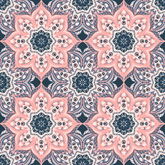 Seamless pattern with mandalas in beautiful colors for your design. Vector ornaments, background.