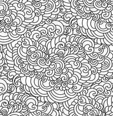 Swirls seamless background pattern. Monochrome vector illustration hand drawn. Wrapping paper, fabric swatch.