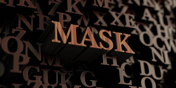 Mask - Wooden 3D rendered letters/message.  Can be used for an online banner ad or a print postcard.