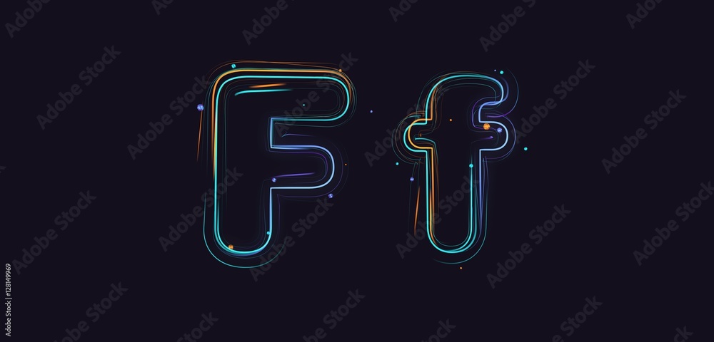 Fototapete 3d rendering colorful strokes and particles typeface illustration on dark background f