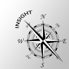 Illustration of word insight written aside compass