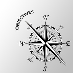 Illustration of Objectives written aside compass