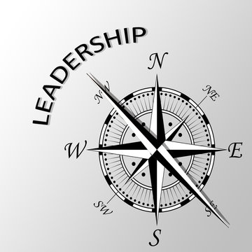 Illustration of leadership written aside compass