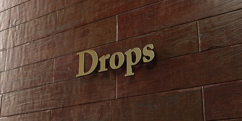 Drops - Bronze plaque mounted on maple wood wall  - 3D rendered royalty free stock picture. This image can be used for an online website banner ad or a print postcard.